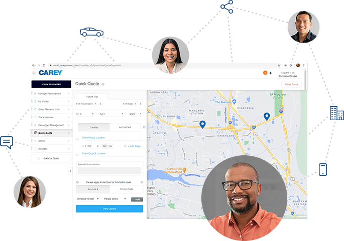 Banner image for arranger connect section showcasing arrangement coordination tools, booking interfaces, and planning features for transportation service arrangers.